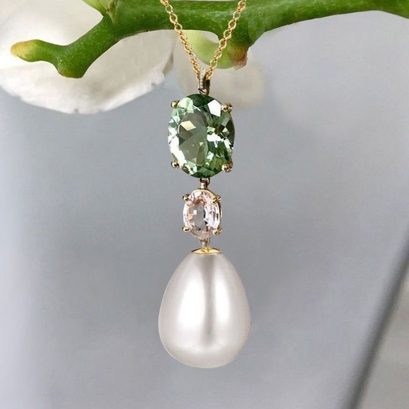 Nextnecklace Jewelry - Golden Oval Cut Pearl & Peridot Pendant Necklace 925 Sterling Silver